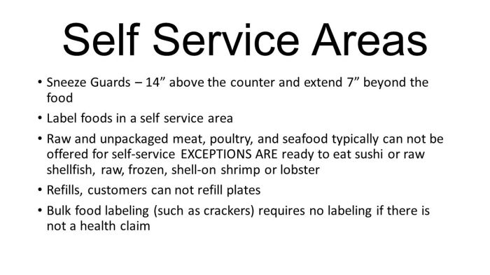 When can raw unpackaged meat be offered for self service